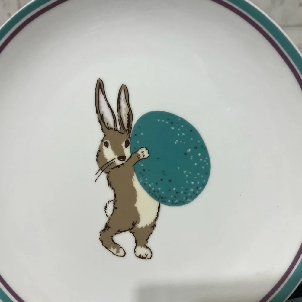 WORLD MARKET easter themed 8pc of 8” Colorful Rabbit Design Dinner Plates Set - Picture 8 of 11